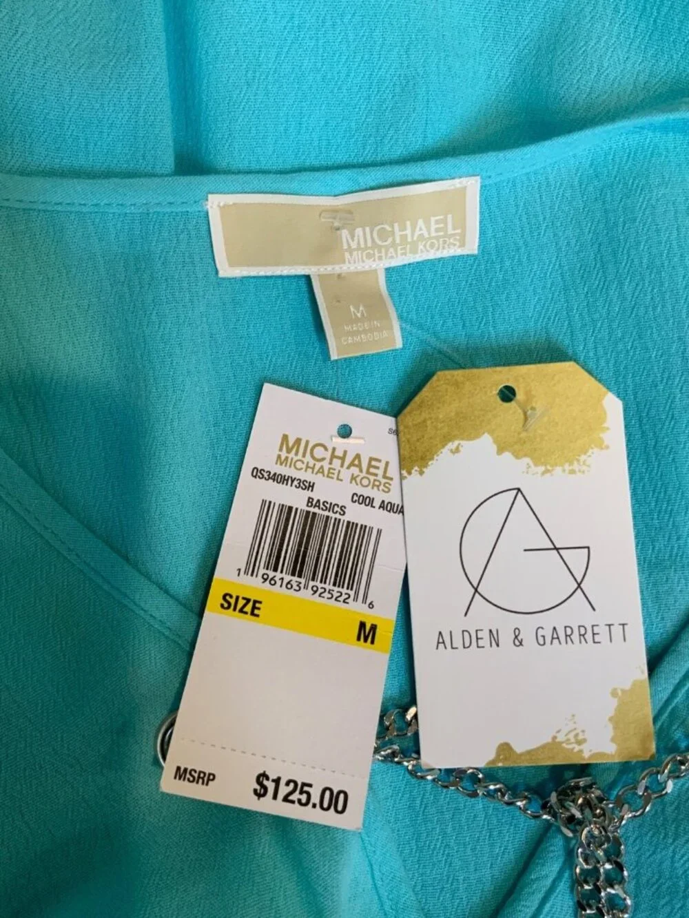 Michael Kors Light Aqua Blue Chain Link Tunic NWT, Size M